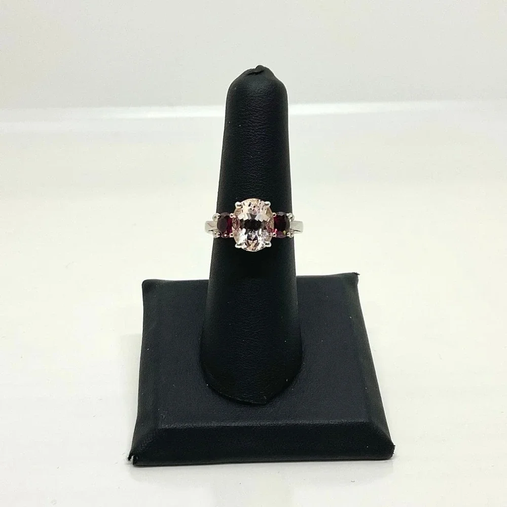 Sterling Silver-Multi-Gemstone Garnets & Pink Ring-Size 7 - Picture 2 of 7
